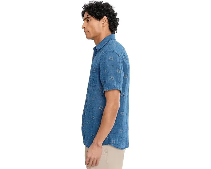 Рубашка Faherty Short Sleeve Palma Linen Shirt из 100% льна с накладным карманом