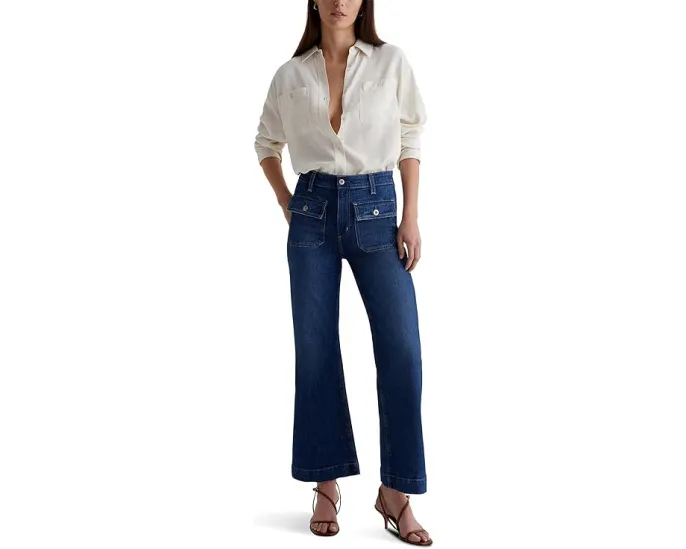 Джинсы AG Jeans Bonnie с расклешенными штанинами и кнопками на карманах