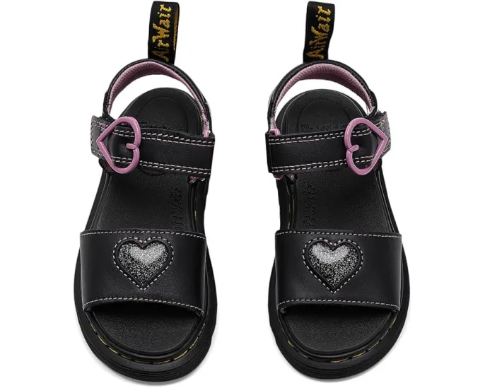 Детские сандалии Dr. Martens Marlowe Hearts II J с блестящим сердцем на регулируемых липучках