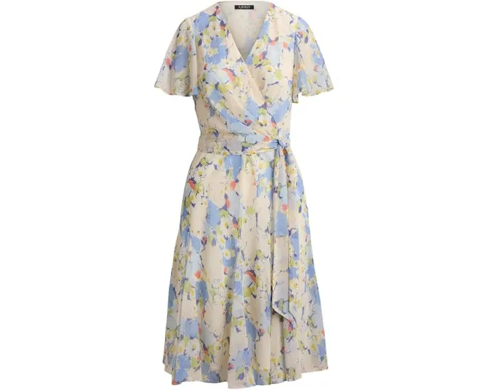 Платье Floral Crinkle Georgette Surplice от Lauren Ralph Lauren