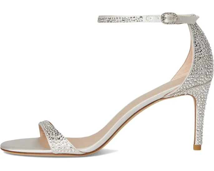 Босоножки Stuart Weitzman Nudist Shine 75 на тонком каблуке с шелковым верхом