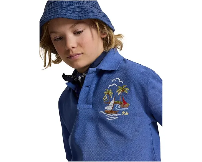 Embroidered Cotton Mesh Polo Shirt (Big Kid)