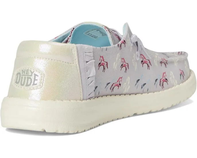Детские слипоны Hey Dude Kids Wendy Unicorn Sparkle с текстильным верхом и блестками