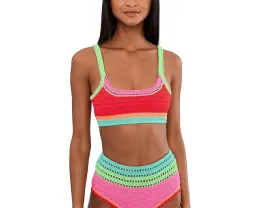 Кроп-топ Milana с цветными блоками и воротником лодочкой из смесового нейлона