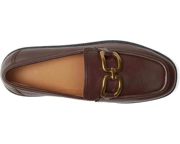 Лоферы FitFlop F-Luma из кожи с квадратной цепью и технологией комфорта