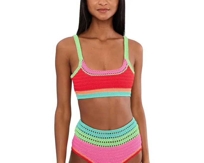 Кроп-топ Milana с цветными блоками и воротником лодочкой из смесового нейлона