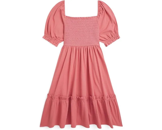 Платье Polo Ralph Lauren Kids из хлопкового джерси с присборенным лифом и рюшами
