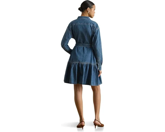 Джинсовое платье-рубашка Belted Denim Tiered с поясом Lauren Ralph Lauren