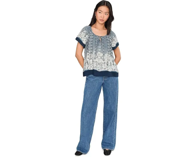 Топ Liverpool Los Angeles с коротким рукавом и завязкой спереди в этническом принте