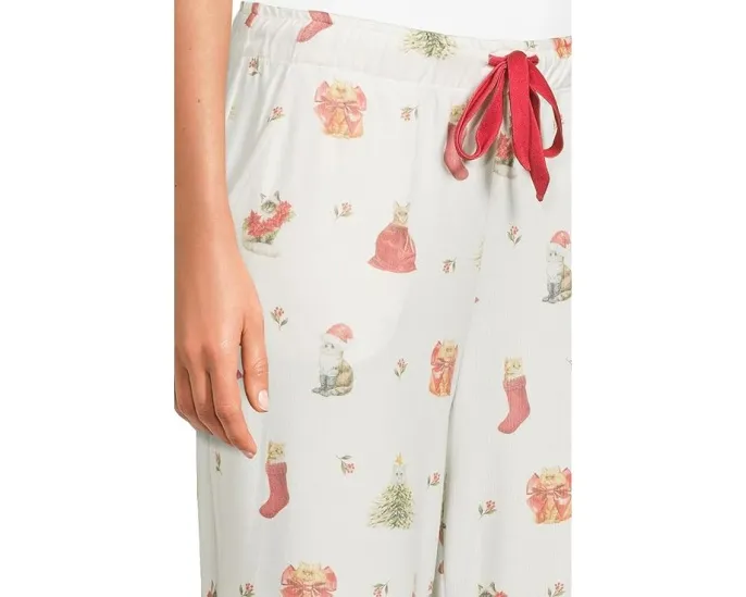 Пижамные штаны P.J. Salvage Feline Festive с манжетами и принтом
