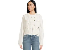Короткий жакет Paige Kiya Toasted Ecru без воротника с накладными карманами