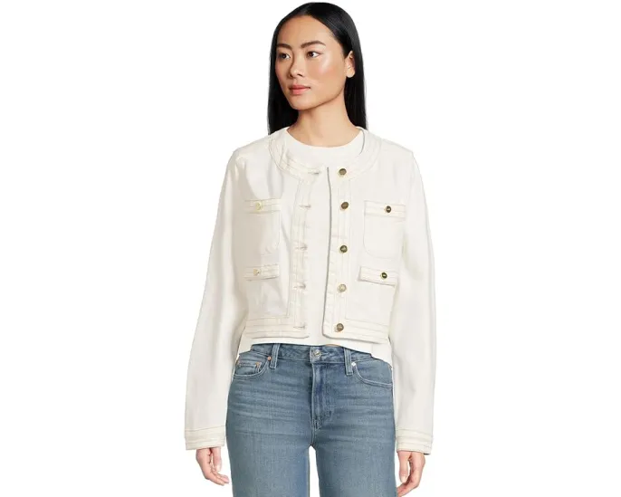 Короткий жакет Paige Kiya Toasted Ecru без воротника с накладными карманами