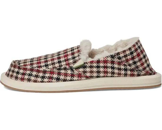 Лоферы Sanuk Donna Plaid Chill с клетчатым верхом и подкладкой из искусственного меха