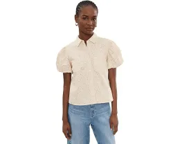 Collared Eyelet Embroidery Bubble Sleeve Top