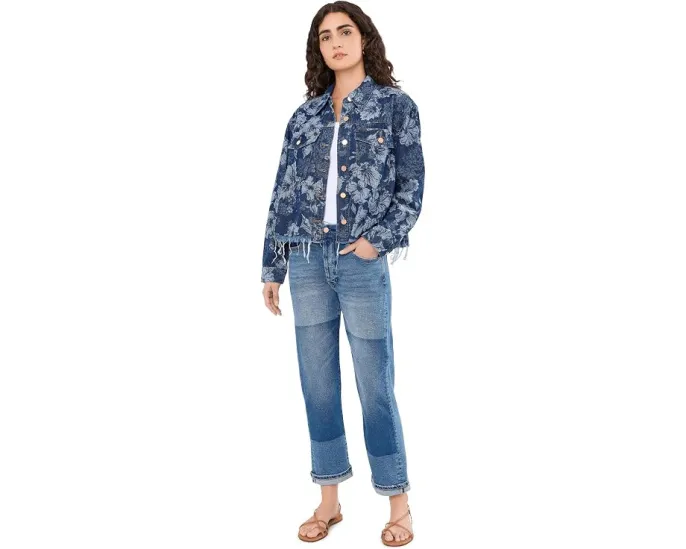 Джинсы Liverpool Los Angeles 27" Sloane Slouchy Mid Rise Girlfriend Cuffed with Removed Patch синие