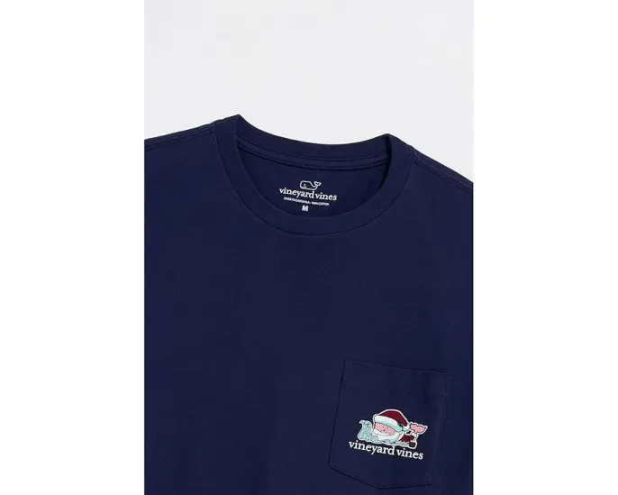 Vineyard Vines Длинная футболка с карманом и новогодним принтом Santa Whale List