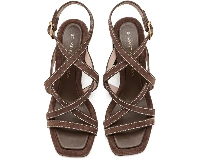 Туфли Park Block 85 на устойчивом каблуке Stuart Weitzman ярко-синие и натуральные