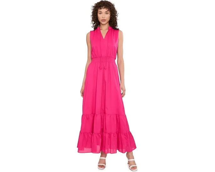 Макси платье Tie Neck Smocked Waist с завязками у горла Vince Camuto