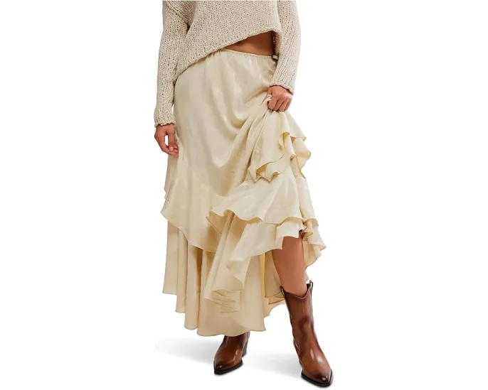 Джинсовая макси-юбка Free People Autumn Promenade с платочным кроем и цветными вставками