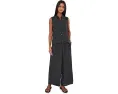 Puckered Organic Linen Grid Wide Ankle Pants