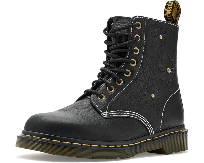 Ботинки Dr. Martens 1460 Pascal Flower с цветочным принтом и желтой строчкой