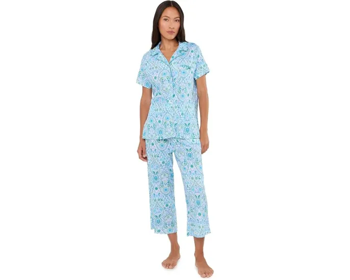 Пижамный набор Petite Short Sleeve Notch Top & Capri от Karen Neuburger в цветочный принт