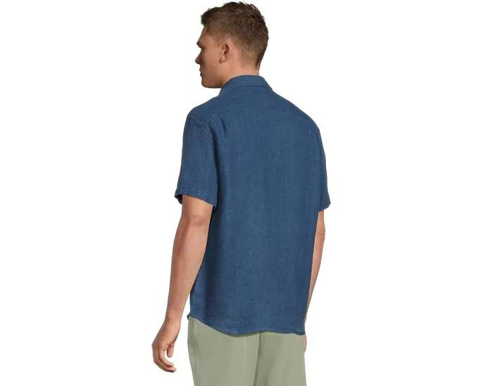 Рубашка Faherty Short Sleeve Palma Linen Shirt из 100% льна с накладным карманом