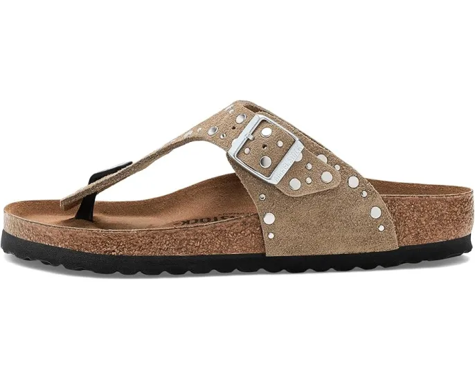 Сандалии Birkenstock Gizeh Rivets из замши с ремешком между пальцами и стелькой из пробки