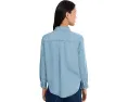 Petite Long Sleeve Denim Shirt With Pockets