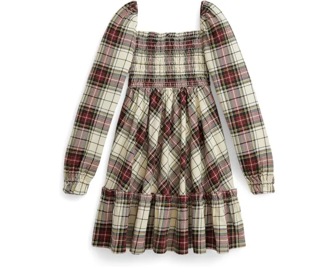 Платье для девочки Polo Ralph Lauren Kids из хлопкового джерси в клетку с рюшами