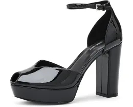 Лодочки Nine West Keela с блочным каблуком глянцевые лакированные черные