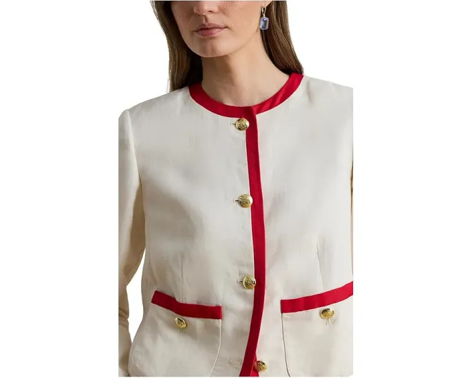 Блейзер Lauren Ralph Lauren Petite двухцветный из льняного твила с прямым кроем