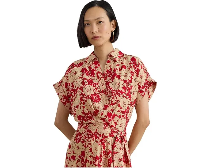 Платье Lauren Ralph Lauren с цветочным принтом и поясом из крепа