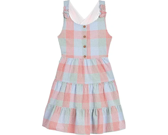 Платье Janie and Jack в разноцветную клетку с бантами на бретелях