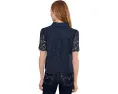 Lace Short Sleeves Hidden Placket Shirt