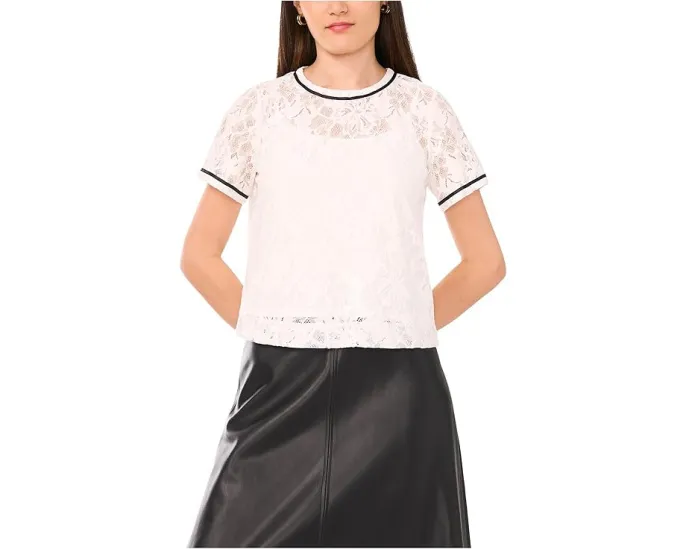 Топ Vince Camuto с коротким рукавом и круглым вырезом из кружева