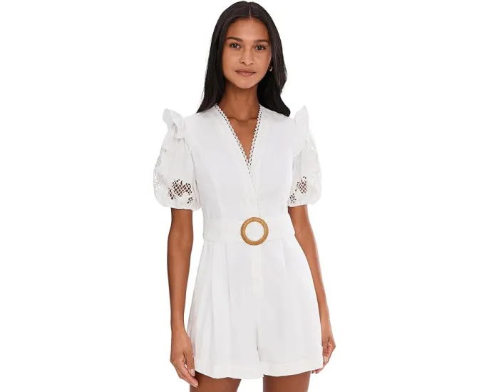 Комбинезон Adrianna Papell с пышными рукавами и кружевной вставкой