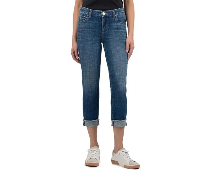 Джинсы KUT from the Kloth Amy укороченные прямые с подвернутым потертым краем