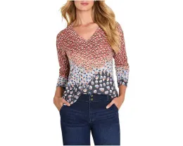 Свитер NIC+ZOE Blue Dahlia с триколорными полосами и V-образным вырезом