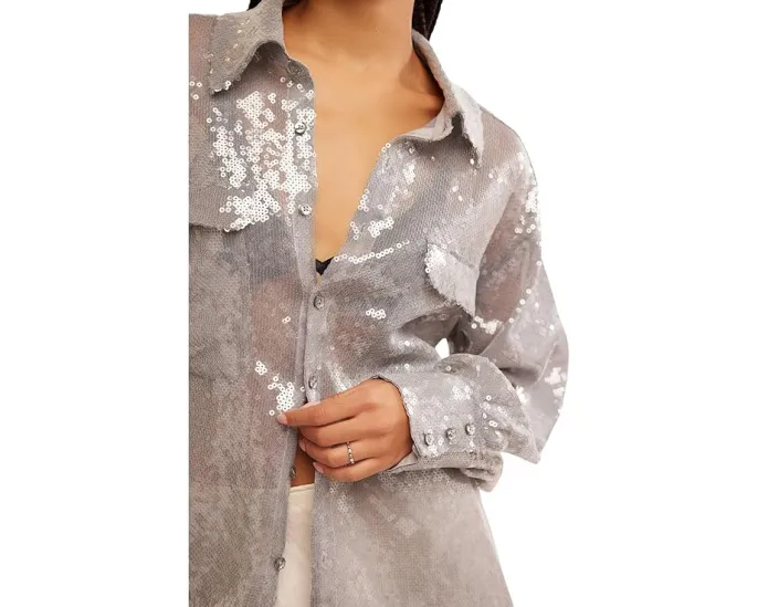 Рубашка Free People Disco Margartia с воротником и длинными рукавами