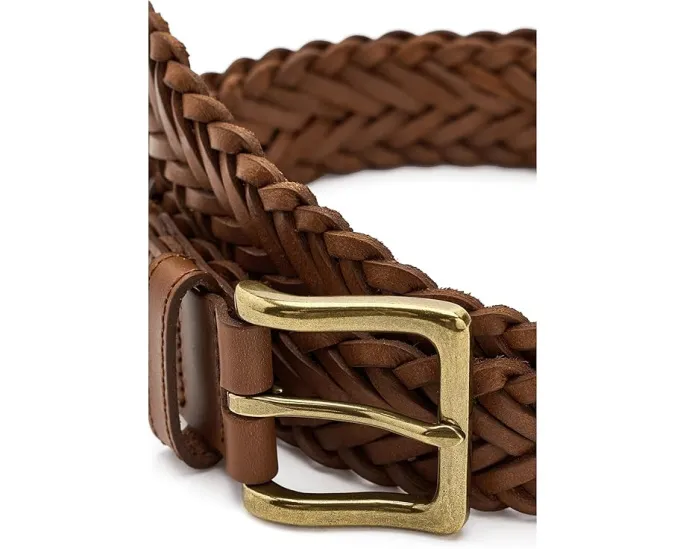 Плетеный кожаный ремень Brooks Brothers с латунной пряжкой