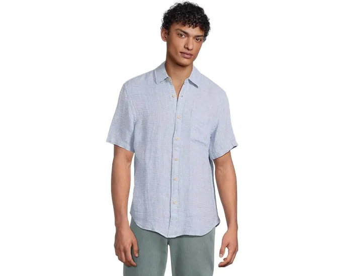 Рубашка Faherty Short Sleeve Palma Linen Shirt из 100% льна с накладным карманом