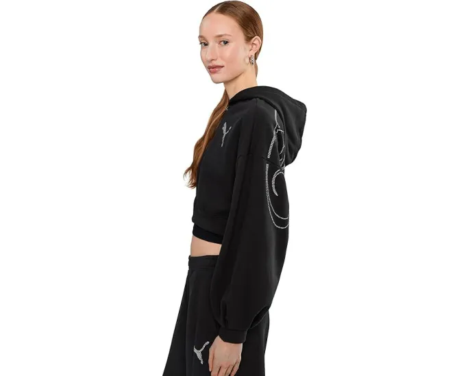 Кроп худи PUMA Essentials Graphics Bedazzled Cropped Hoodie с пайетками и объемными рукавами