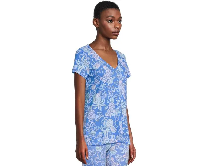 Футболка Lilly Pulitzer Meredith Tee из хлопка с V-образным вырезом