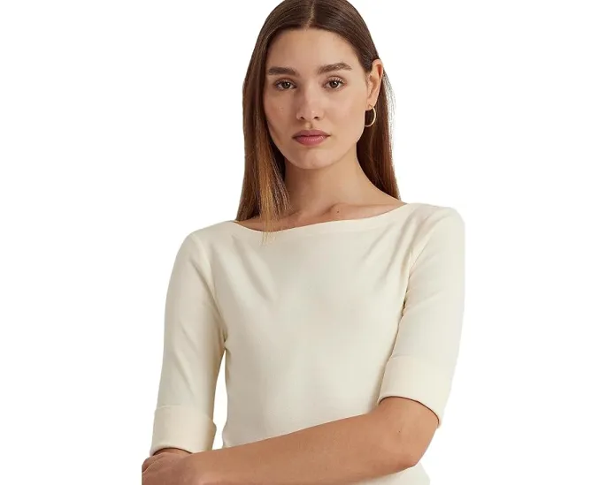 Топ Lauren Ralph Lauren с лодочкой из хлопковой смеси в полоску