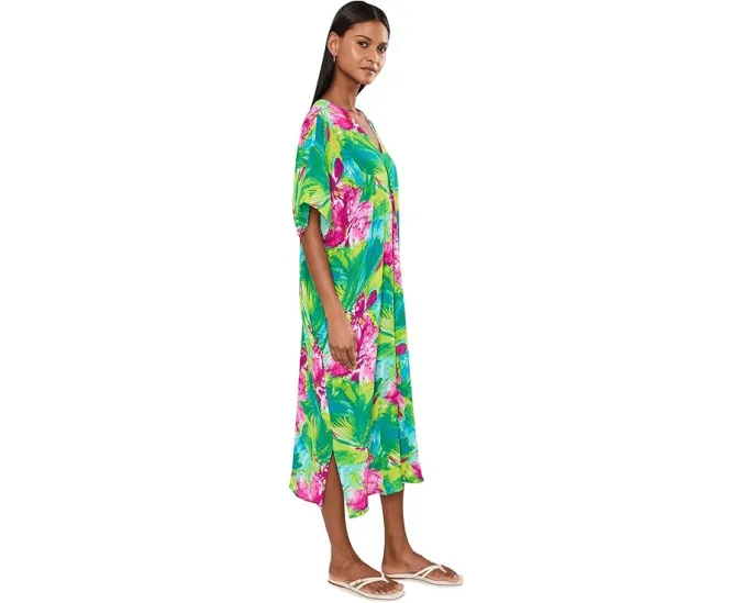 Tropic Crinkle Windowpane Caftan