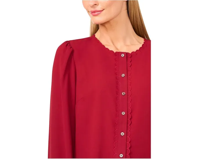 Блузка CeCe с длинными рукавами и фигурным краем