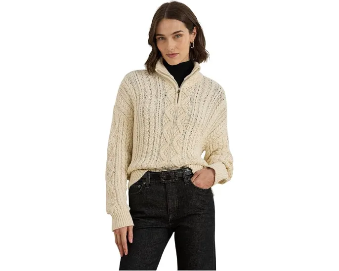 Lauren Ralph Lauren полувер с высоким воротником и молнией на четверть из аранской вязки