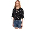 Блузка CeCe с вышивкой, рукавом три четверти с буфами и сборкой