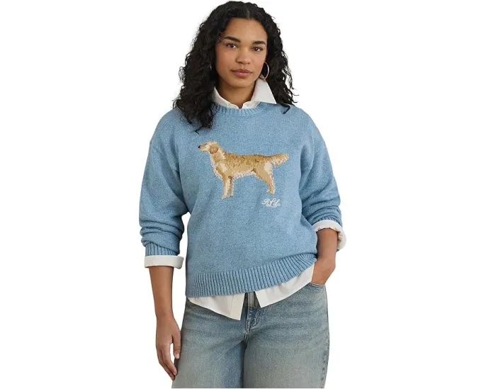 Свитер с вязкой золотистый ретривер Lauren Ralph Lauren плюс сайз из хлопка